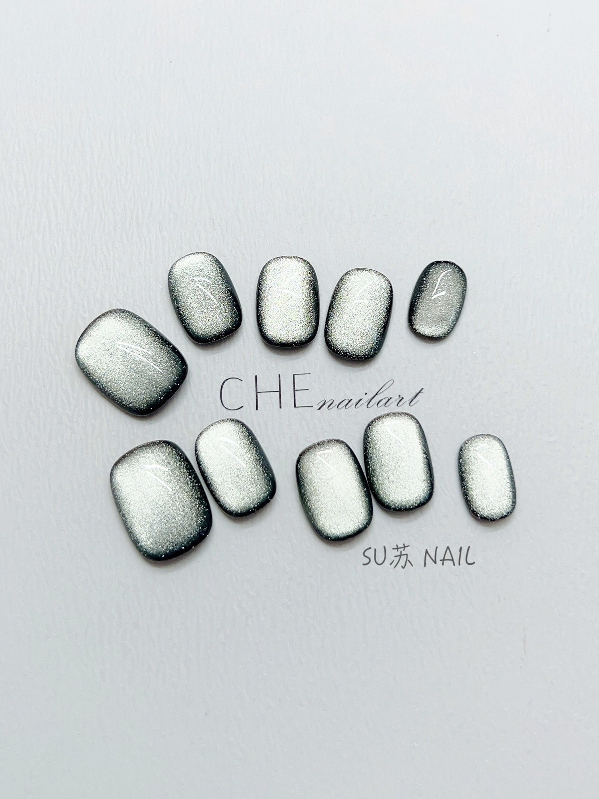 Dark Green Cat's Eye Nail Art Film Set - Short Square & Circle Shapes