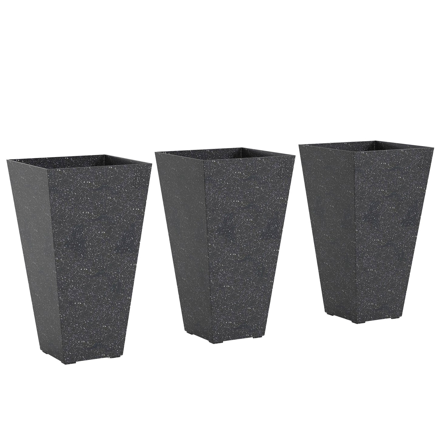 28-Inch Tall Plastic Planters Set of 3 with Marble Finish and Drainage Holes