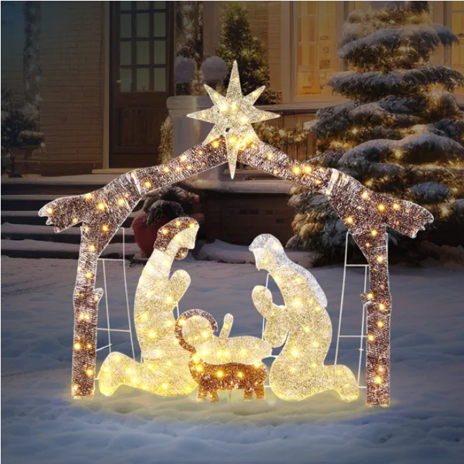 6ft Nativity Scene Roof Decoration with 190 LED Lights for Christmas Garden