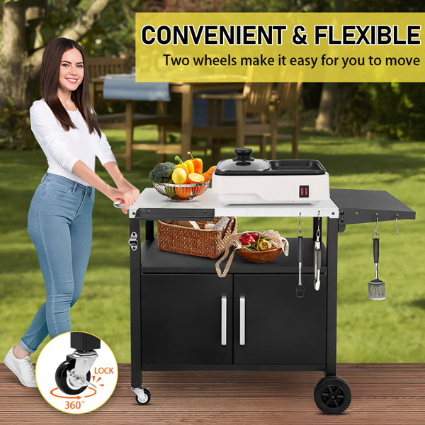 Outdoor Grill Cart with Storage and Wheels - Movable Kitchen Island for BBQ and Patio Dining