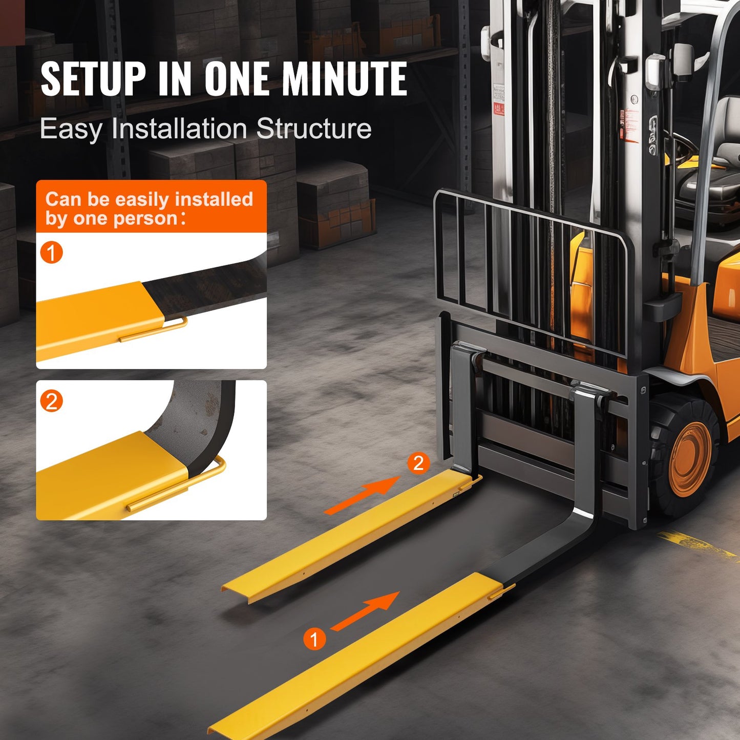 Heavy Duty Forklift Pallet Fork Extensions - 60 Inch Carbon Steel Attachments