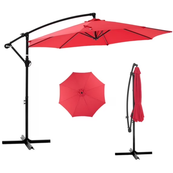 10ft Outdoor Patio Offset Umbrella with Aluminum Stand UV Protection Red