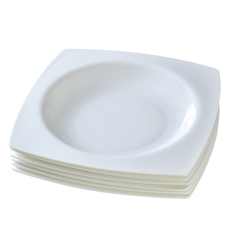 9.5-Inch Square Soup Plate Set - 6 Pieces of White Bone China