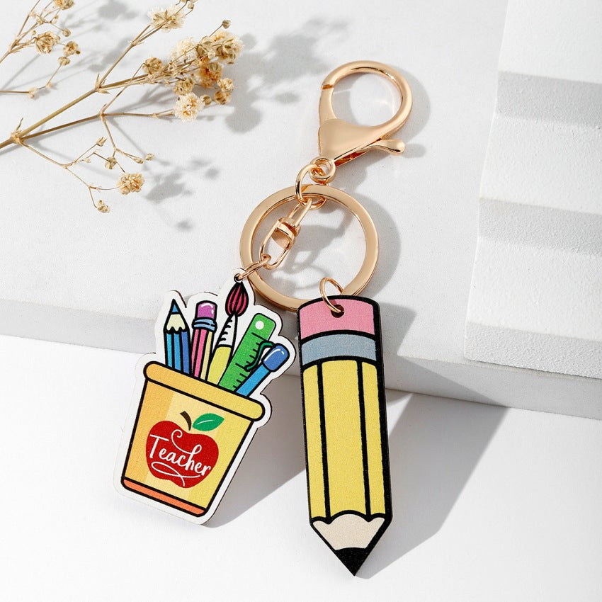 Rainbow Wooden Pencil Key Chain with Tassel - Home & Office Decor Accessory