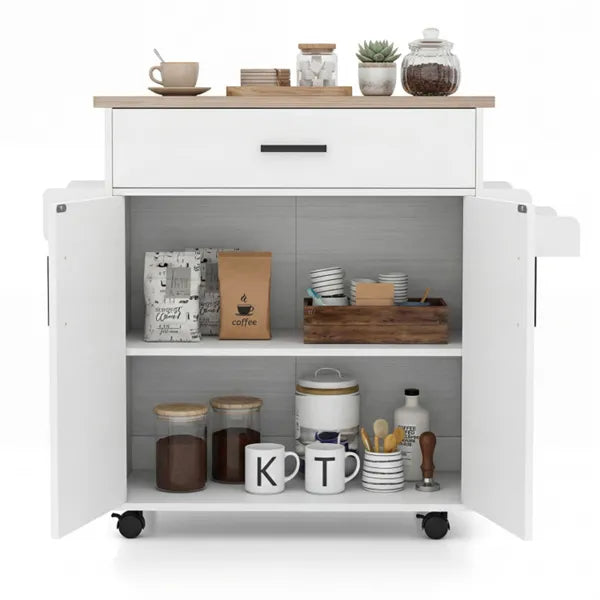 41.5" Rolling Kitchen Island Cart With Storage, White Drawer &