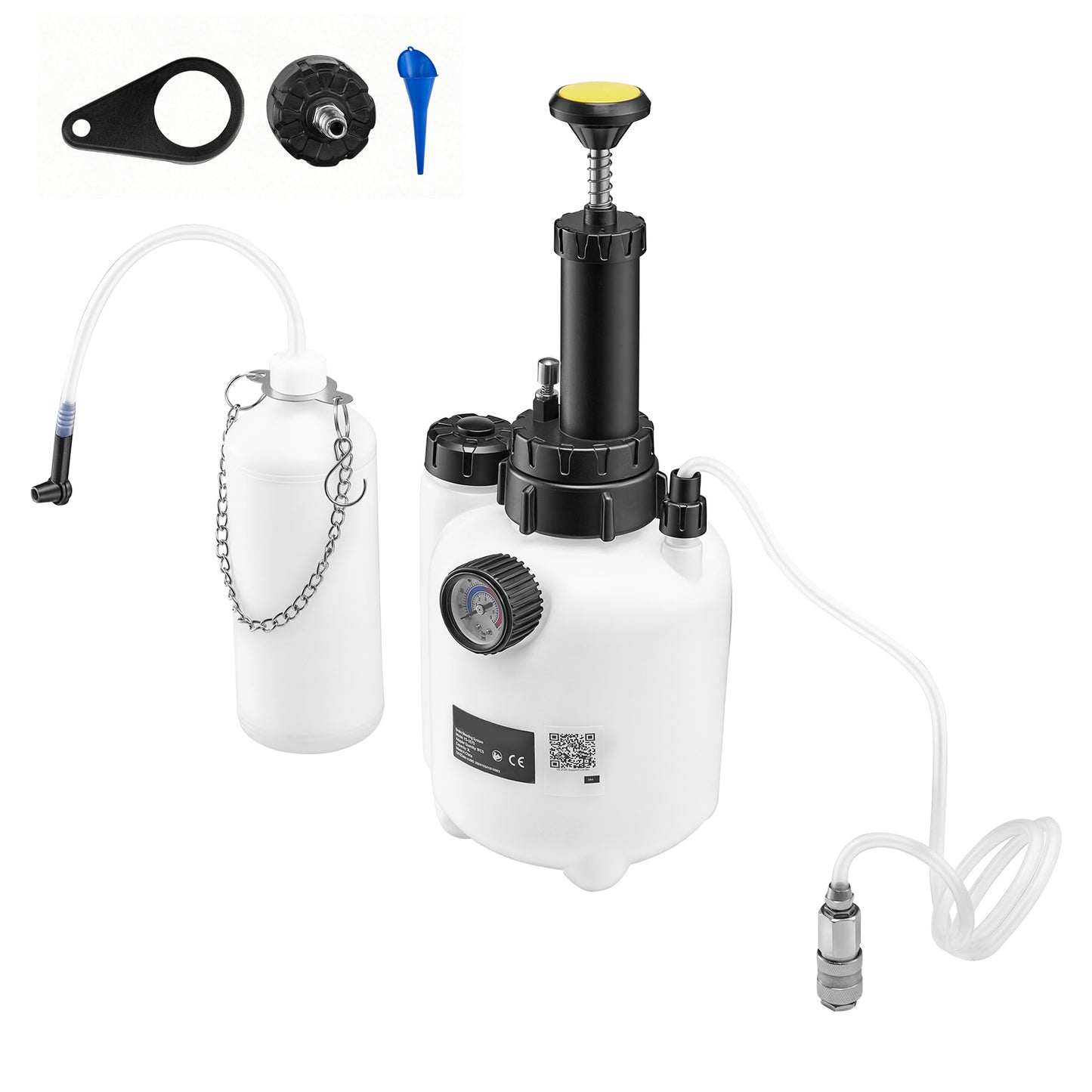 Manual Brake Bleeder Kit with 1L Waste Bottle & 4 Master Cylinder Adapters - 3L Capacity, Professional Vehicle Brake Fluid Pressure Tool