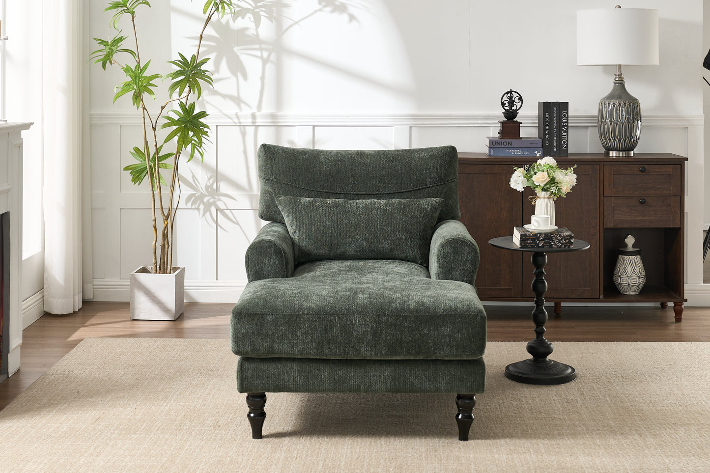 Modern Green Chaise Lounge Chair - Upholstered Sofa Recliner