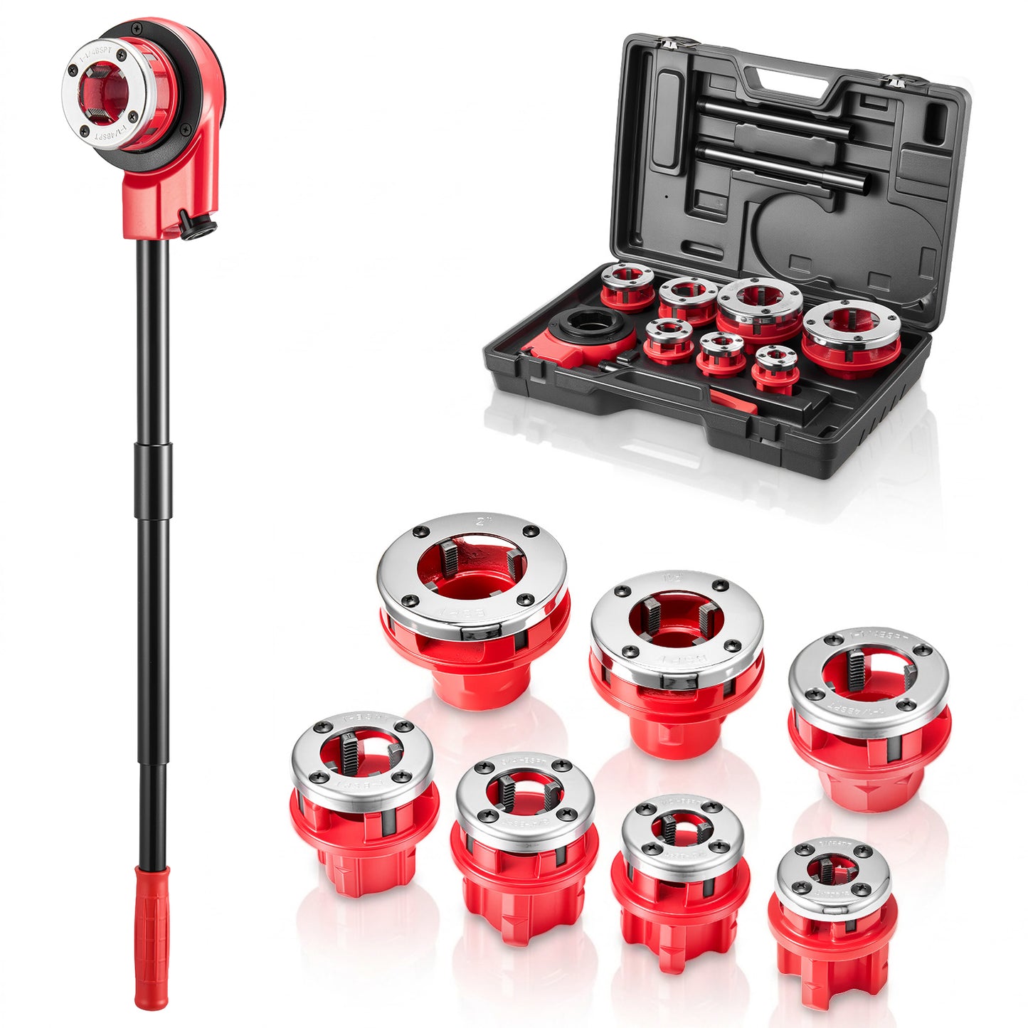 Pipe Threader Kit with 7 Dies - Manual Ratcheting Plumbing Tool for Repair