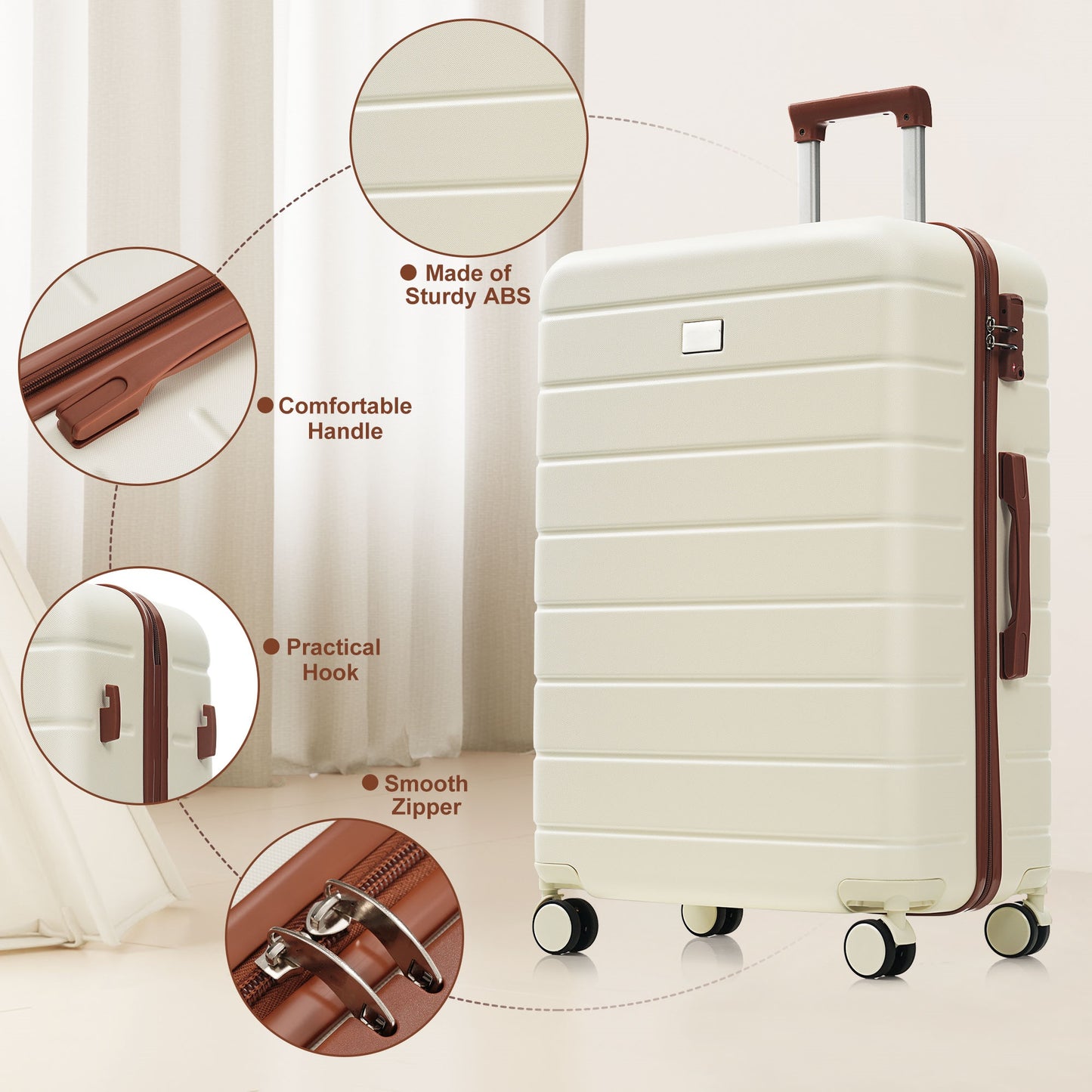 3-Piece Hardside Luggage Set with TSA Lock - Ivory
