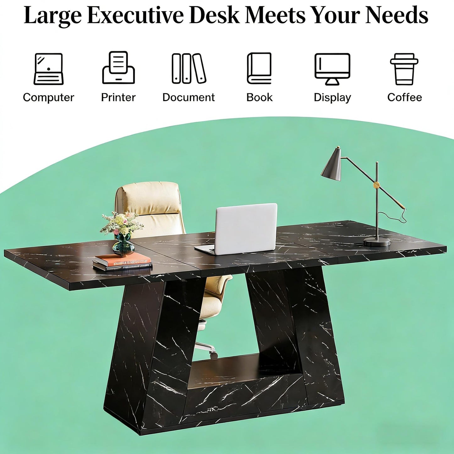 Spacious Computer Desk - Contemporary Executive Desk in Black