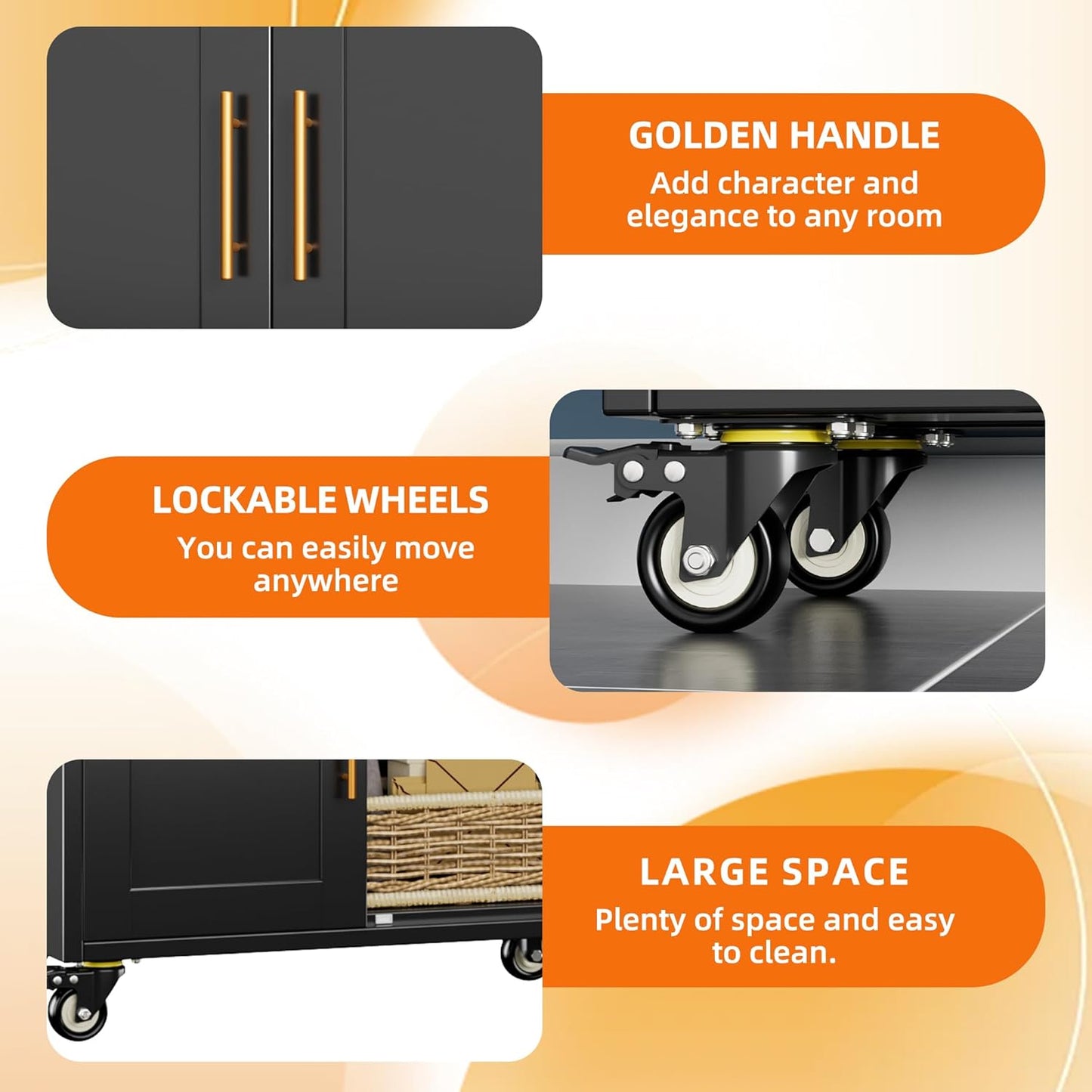 Metal Arched Bookcase with Wheels - Modern Black Storage Cabinet