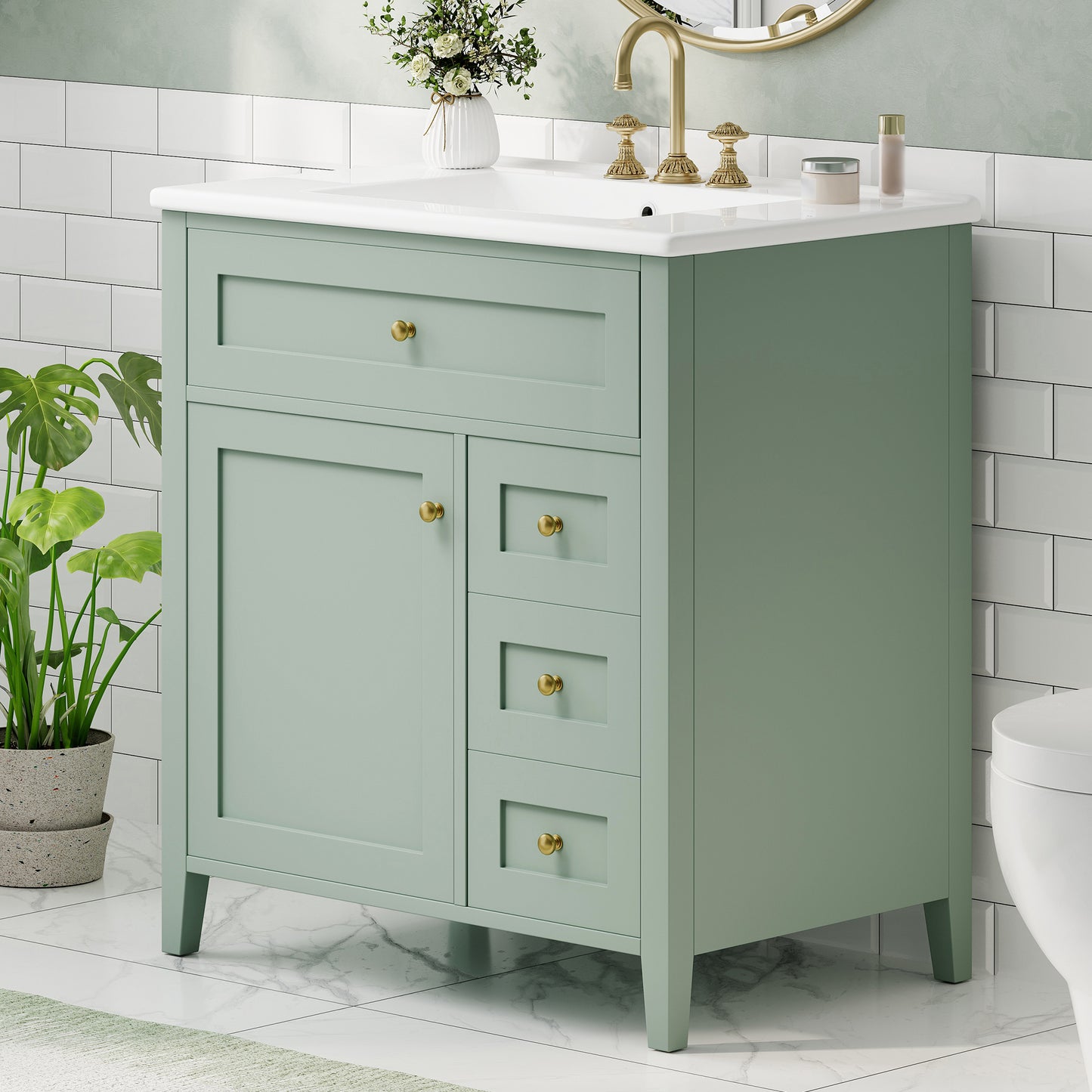 30-Inch Light Green Bathroom Vanity with Sink and Storage