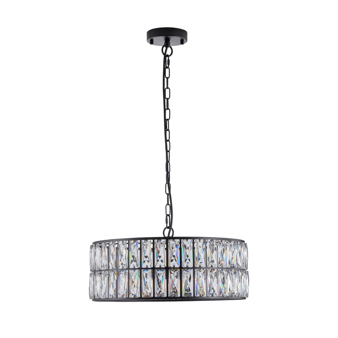 Black Crystal Drum Chandelier - 6-Light Pendant Fixture
