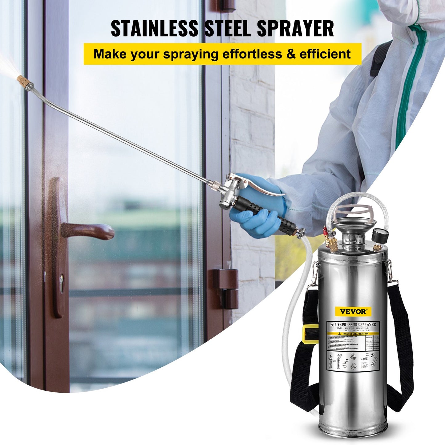 3Gal Stainless Steel Garden Sprayer with Adjustable Nozzle & Pressure Gauge - White