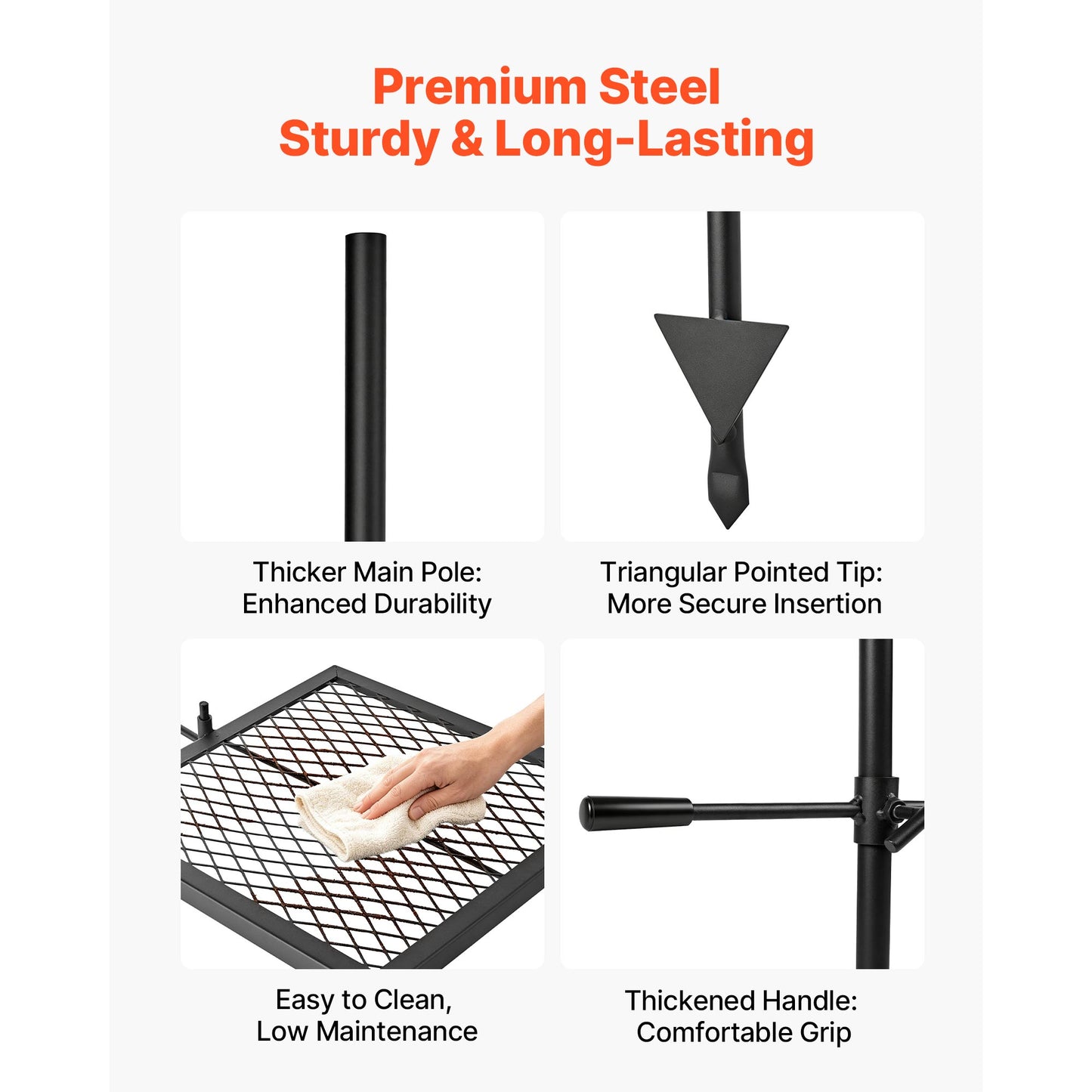 Heavy Duty Swivel Campfire Grill - 16-Inch Portable BBQ Grate with Adjustable Height & Carrying Bag