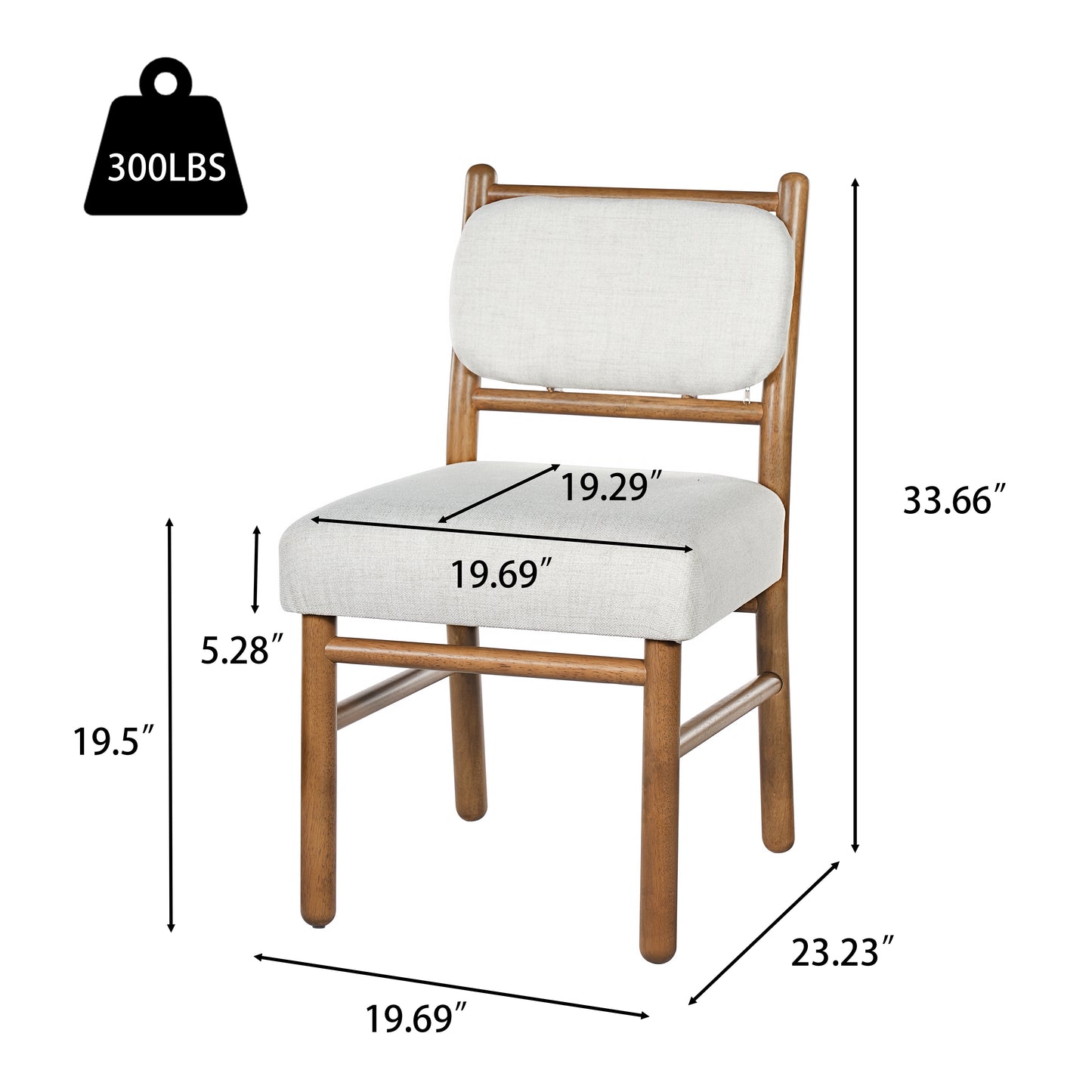 Modern Armless Dining Chairs Set of 2 - Beige Fabric & Dark Walnut