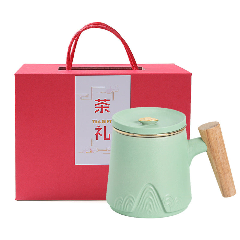 Ceramic Tea Separation Cup with Lid - Double Layer, Microwave Safe, 301-400ml