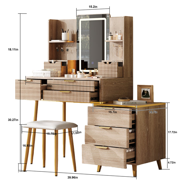7-Drawer Makeup Vanity Desk with LED Mirror and Stool
