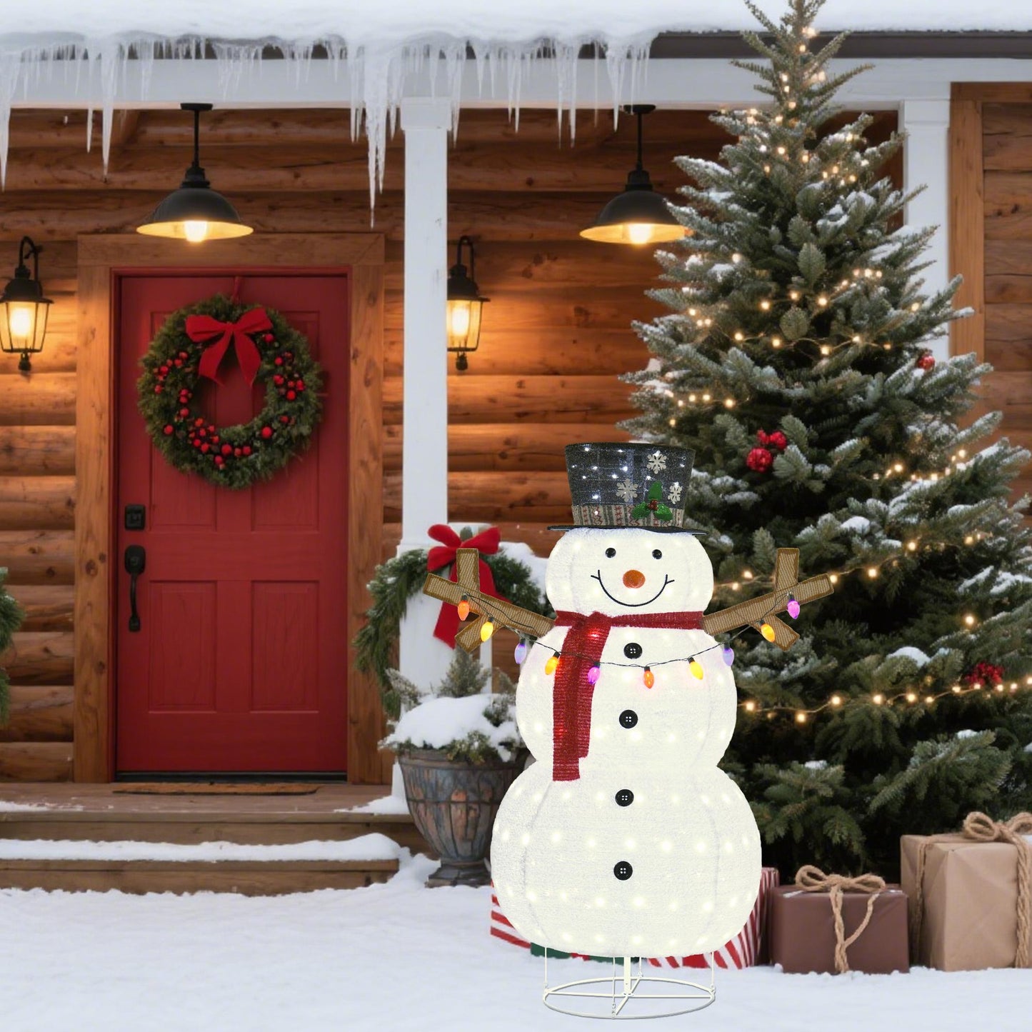 Plush Lantern Snowman with Warm LED Lights for Christmas Decor