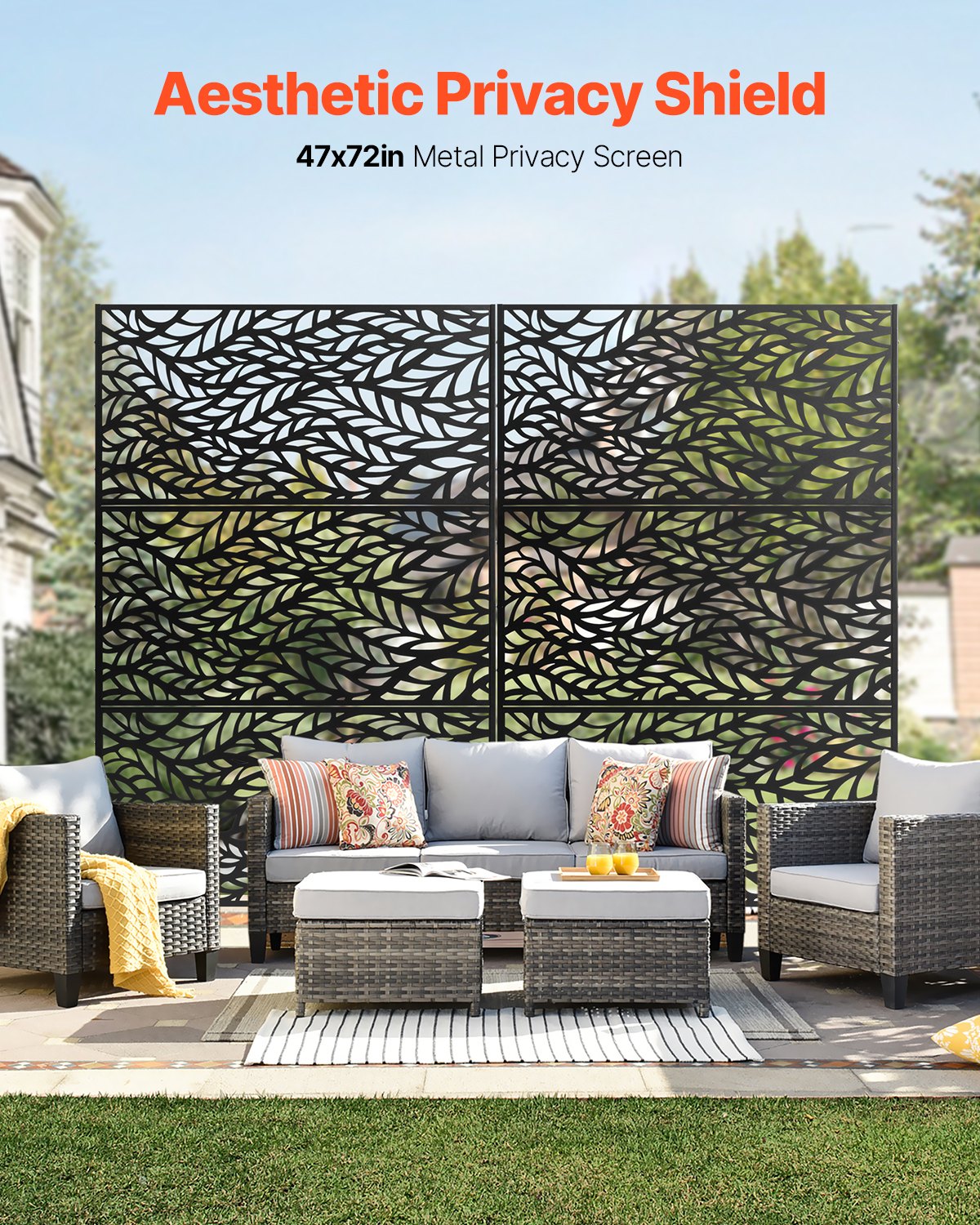 Outdoor Metal Privacy Screen 47x72 Inches for Patio Garden Black