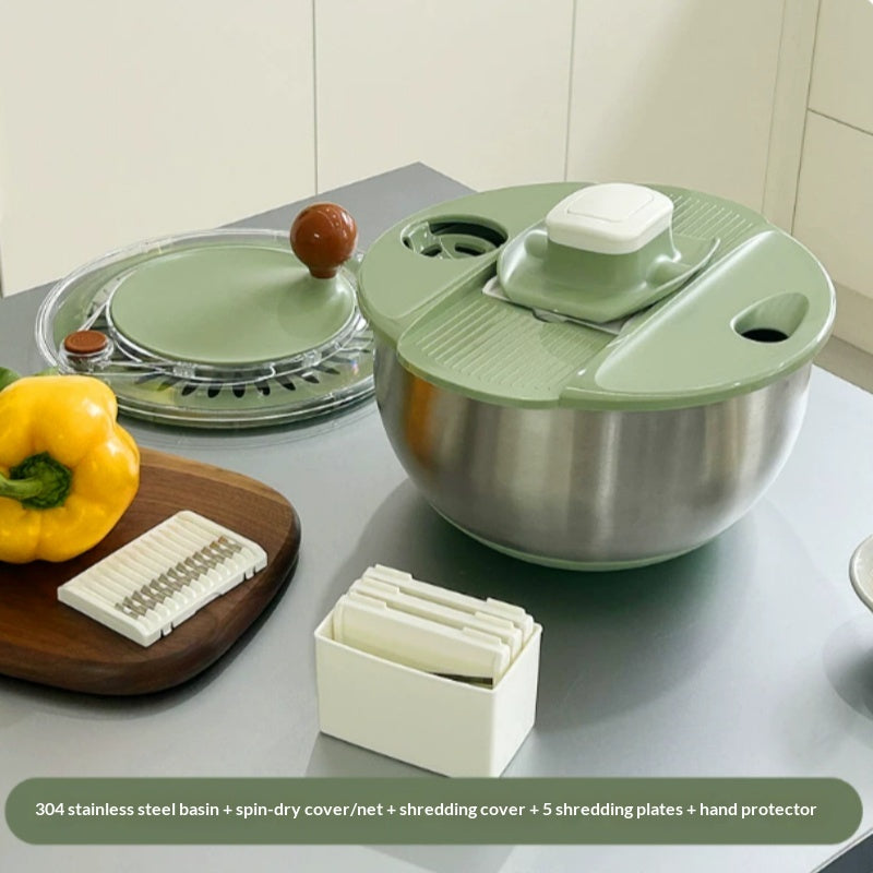 Stainless Steel Vegetable Dehydrator Salad Spinner & Dish Cutter - Green