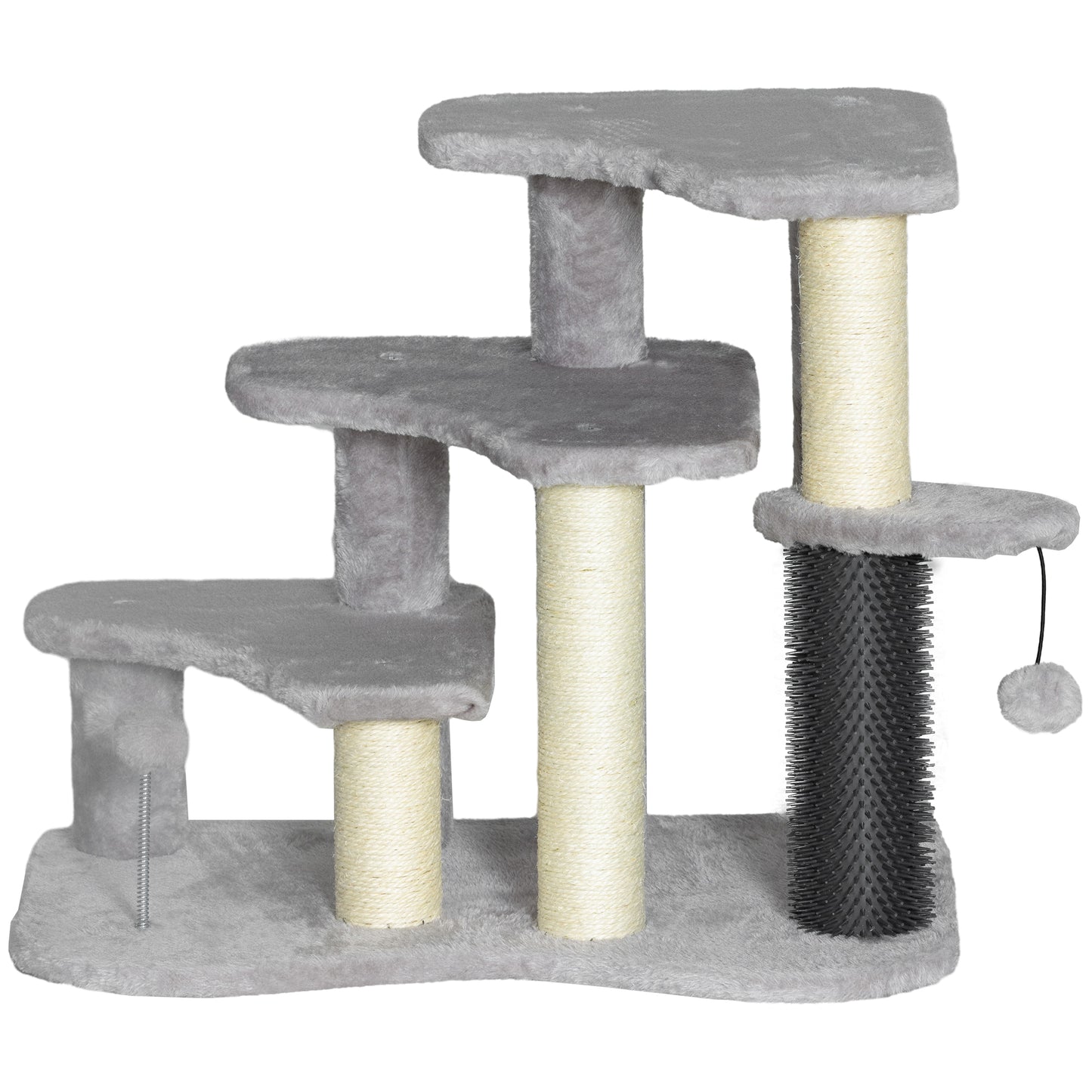 2-in-1 Cat Tree Tower with Scratching Posts and Toy Balls - Light Gray