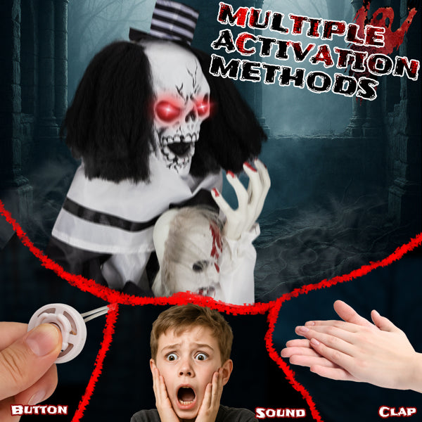 1.8ft Scary Clown Decoration - Sound-Activated Halloween Prop