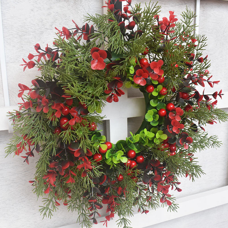 Christmas Door Wreath with Red Fruit and Eucalyptus Leaves - 35cm