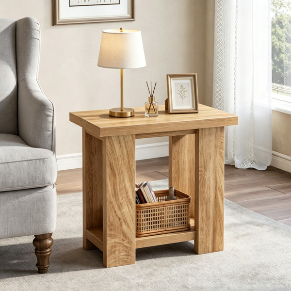 Durable Farmhouse End Table with Ample Storage - 27.56"L