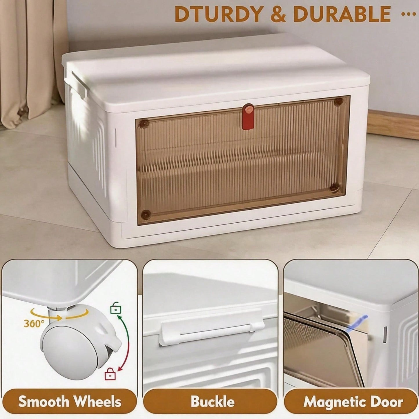 Foldable Stackable Pet Supplies Storage Bin With Wheels, Magnetic