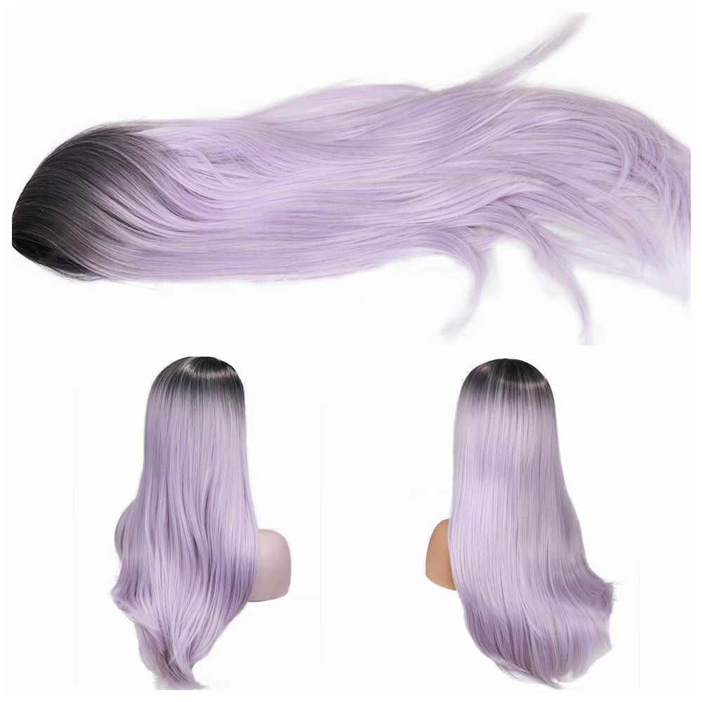 Long Straight Synthetic Wig for Women - Heat Resistant, Black & Light Purple, 26 Inches