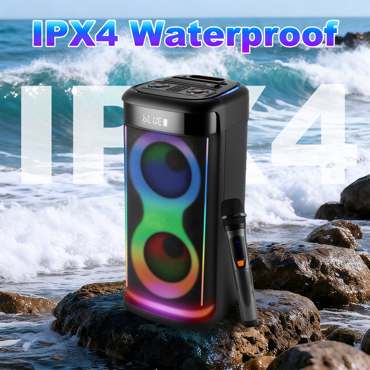 Portable Wireless Party Speaker with RGB Lights and Mic