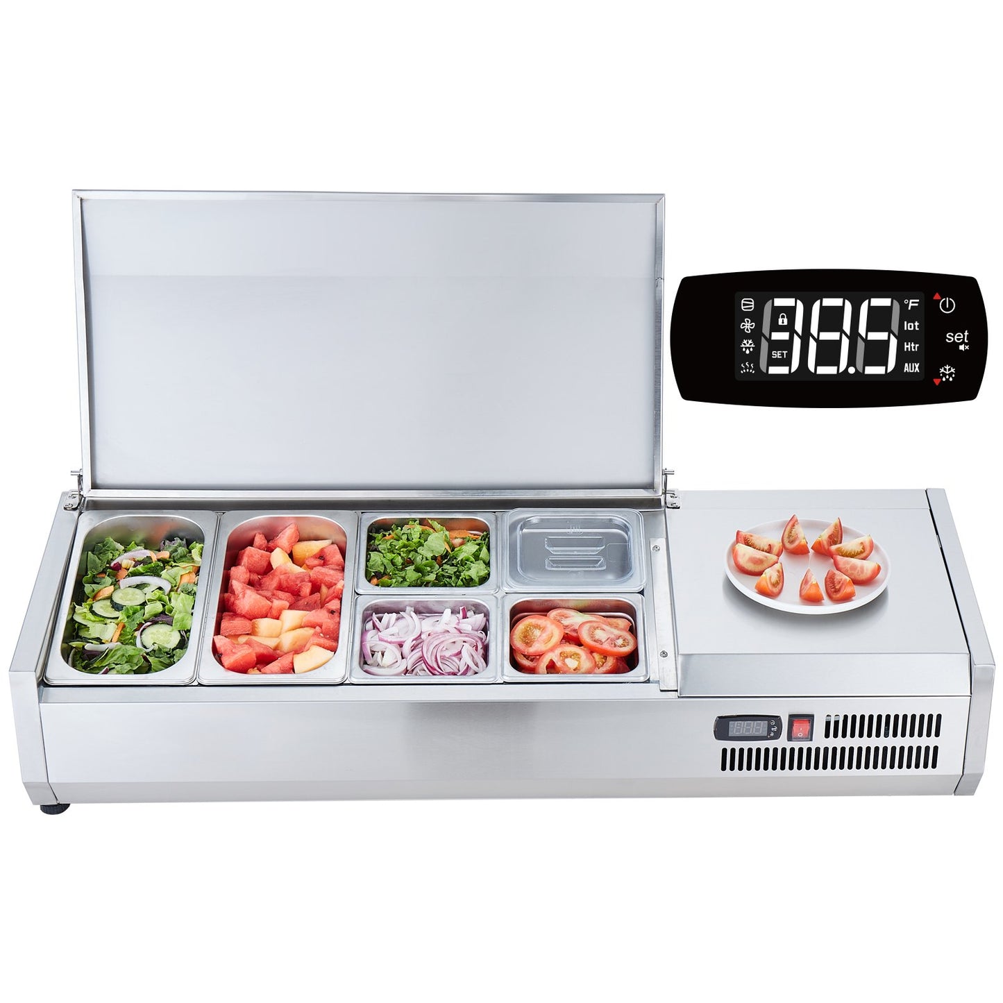 Refrigerated Condiment Prep Station 135W Countertop Food Cooler with Pans