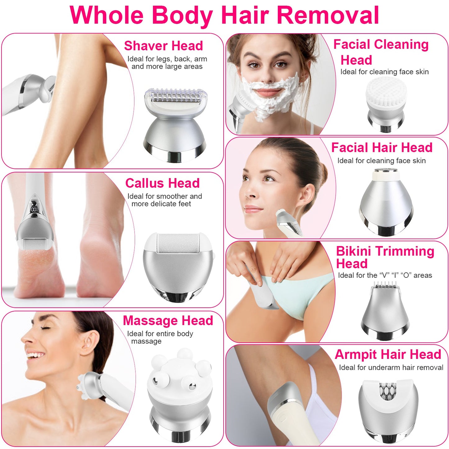 7-in-1 Electric Razor for Women - Cordless Wet & Dry Hair Removal Kit