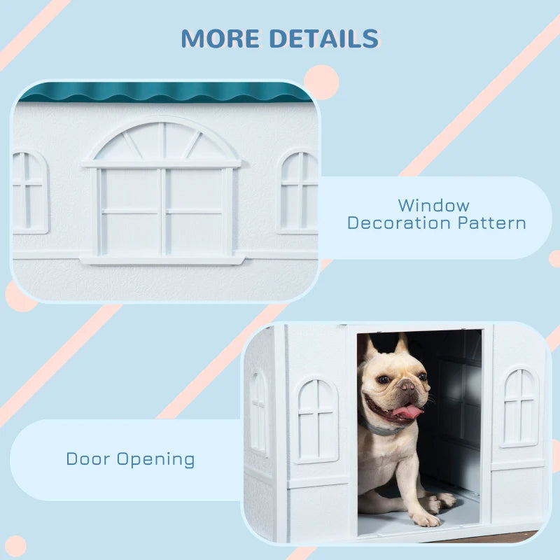 Water-Resistant Plastic Dog House for Small & Medium Dogs - Easy Assembly, Blue