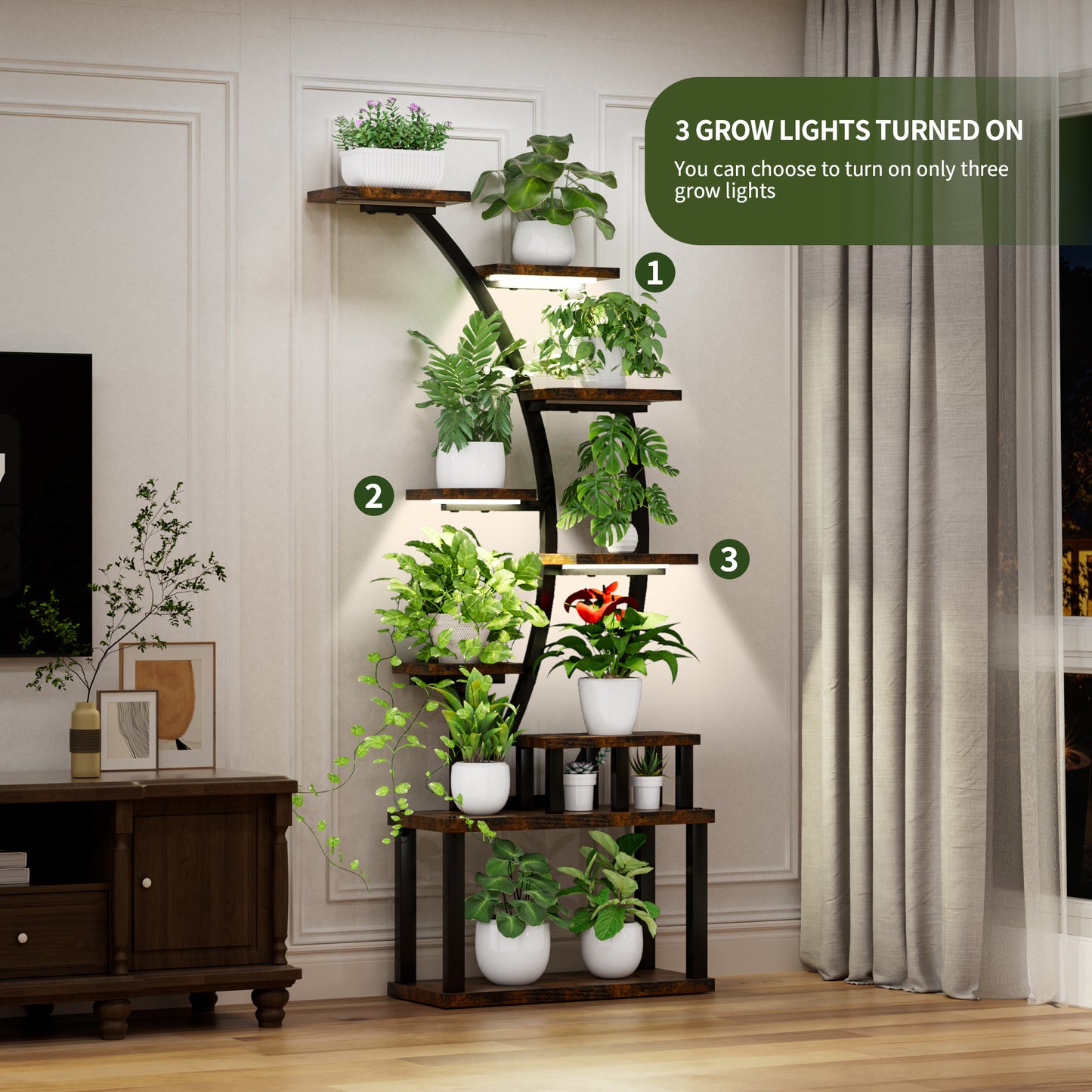 Plant Stand Indoor 9-Tiered , 63.6 Tall With 5 Grow Lights,