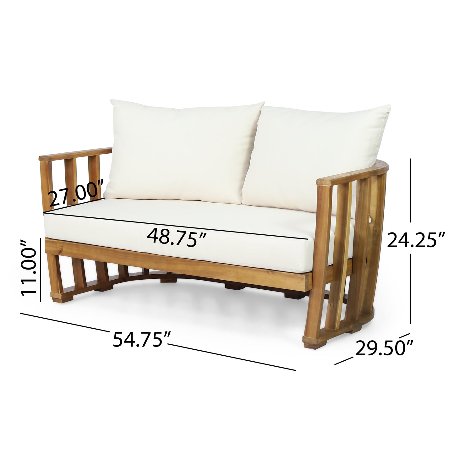 Outdoor Acacia Wood Loveseat And Coffee Table Set With Cushions,