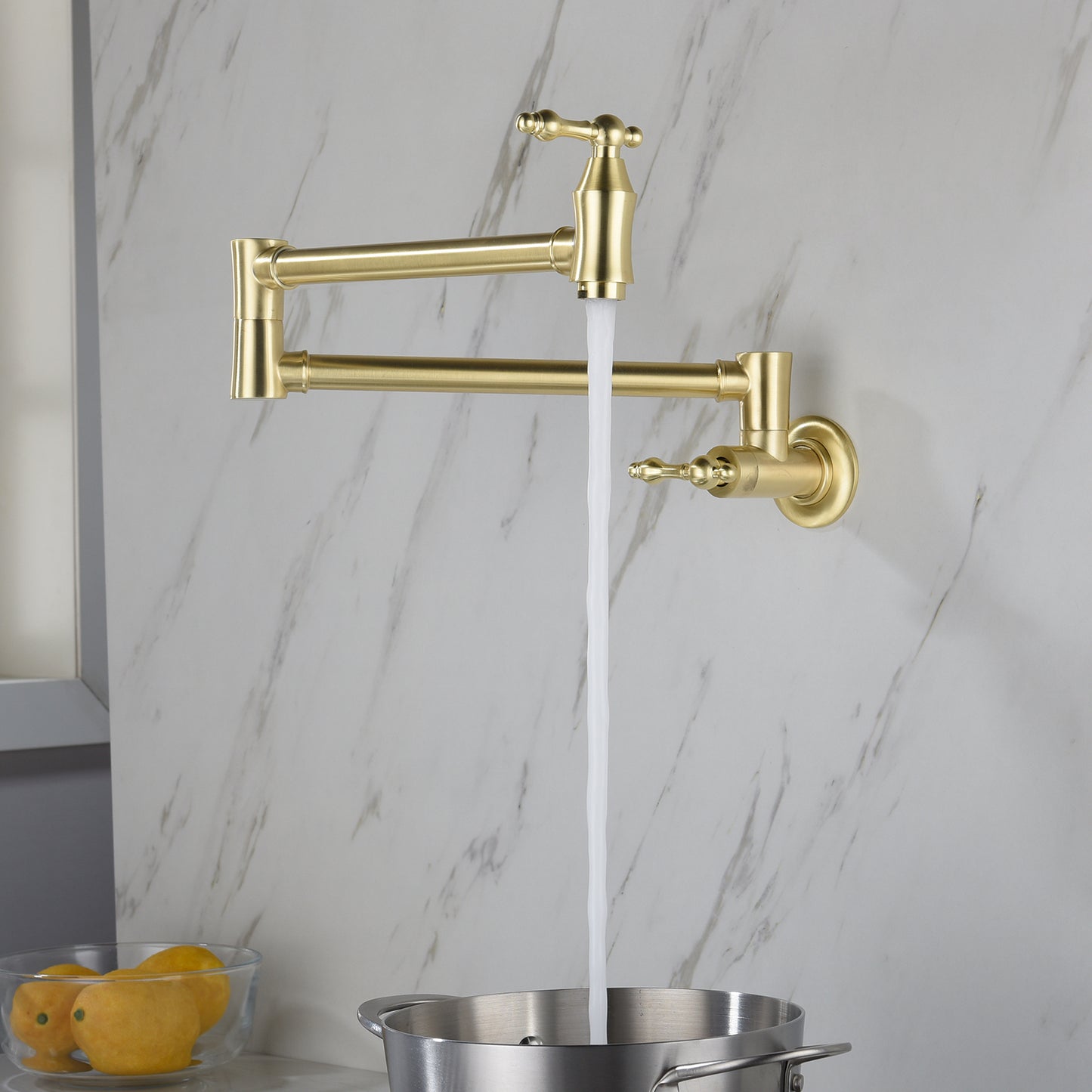 Wall Mount Pot Filler Faucet - Brushed Gold, 21" Reach