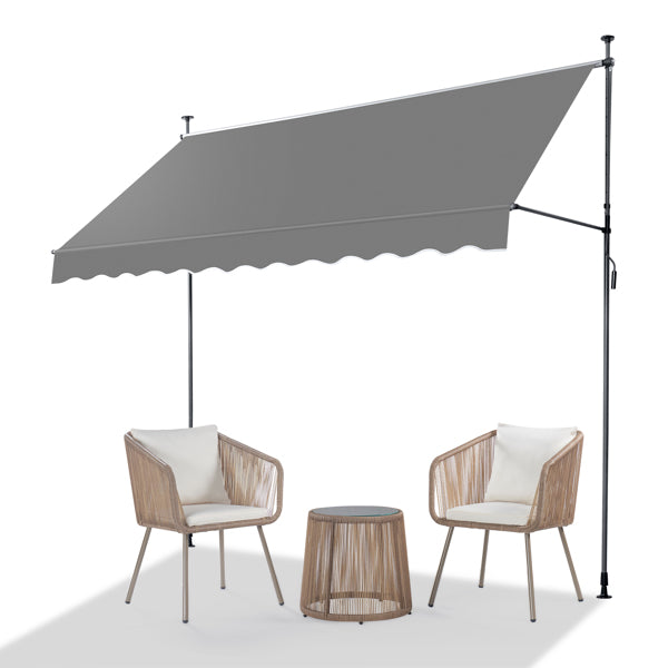 Retractable Patio Awning - Grey Sun Shade Shelter with Adjustable Frame