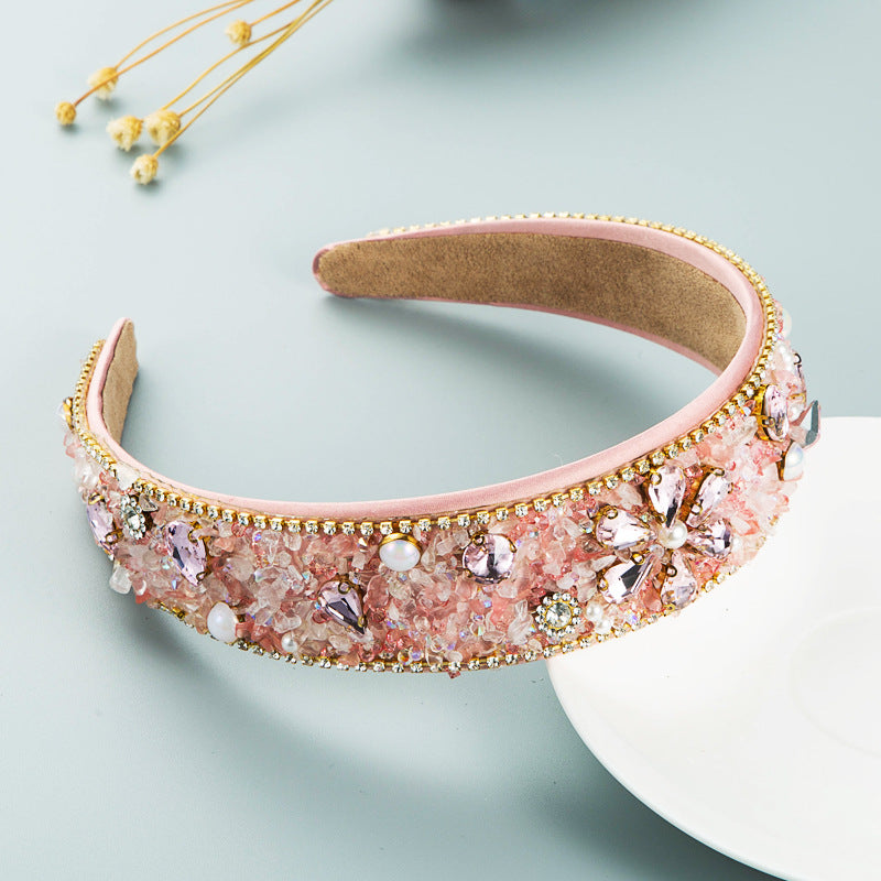 Diamond Resin Cloth Headband with Wide Brim