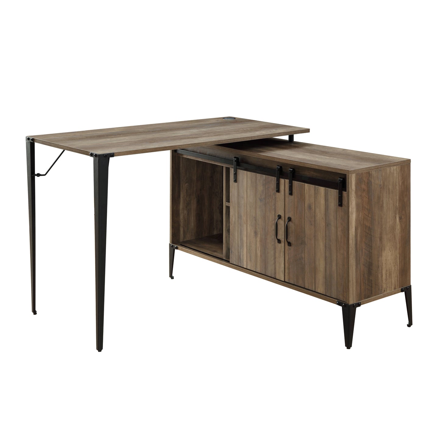48" Gray Oak & Black Finish Writing Desk with Sliding Barn Door