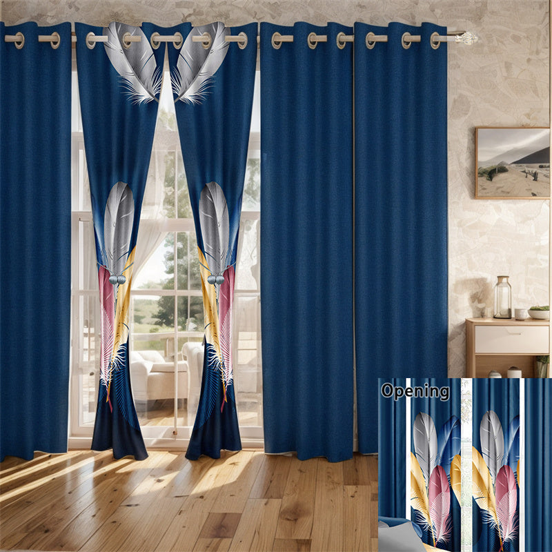 9-Piece Boho Feather Quilt and Curtain Set - Customizable Panels