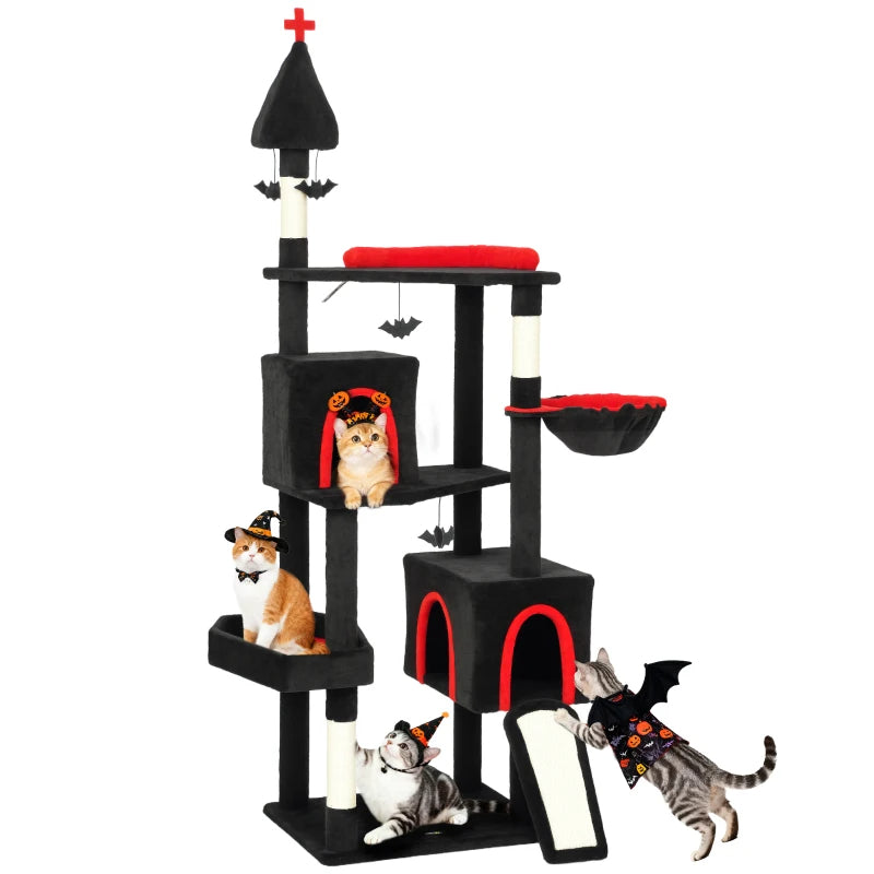 Gothic Cat Tree Tower with Coffin Bed & Sisal Posts - Halloween Decor