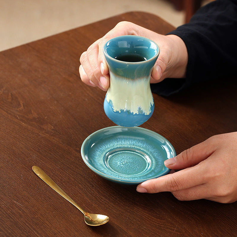 Chinese Ceramic Tapered Handled Tea Cup with Saucer - 125ml