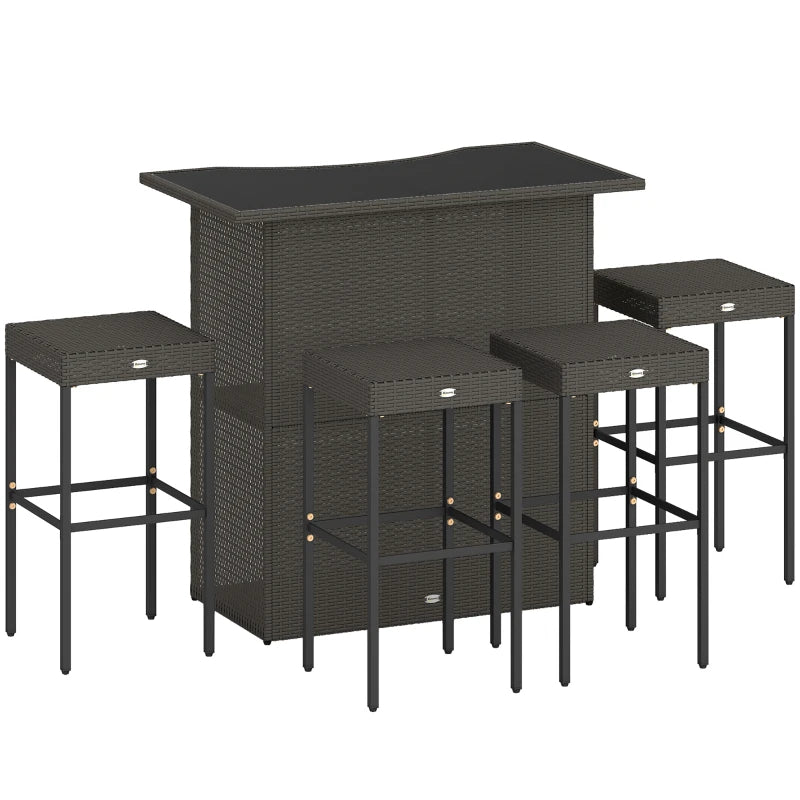 5-Piece Outdoor Rattan Bar Set with Table and 4 Stools