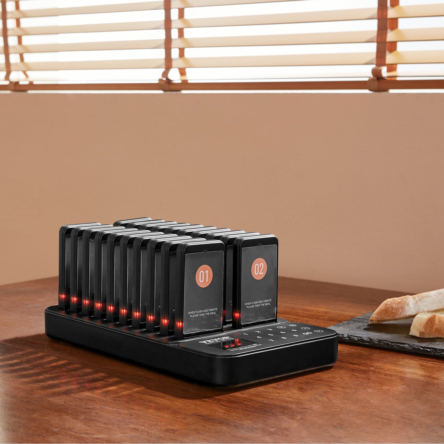 Wireless Restaurant Pager System with 20 Beepers - Black
