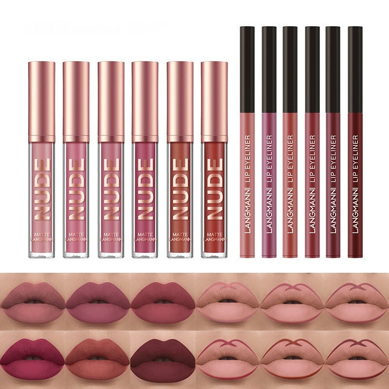 Lip Liner and Matte Lip Gloss Set - No Stain, Multiple Colors