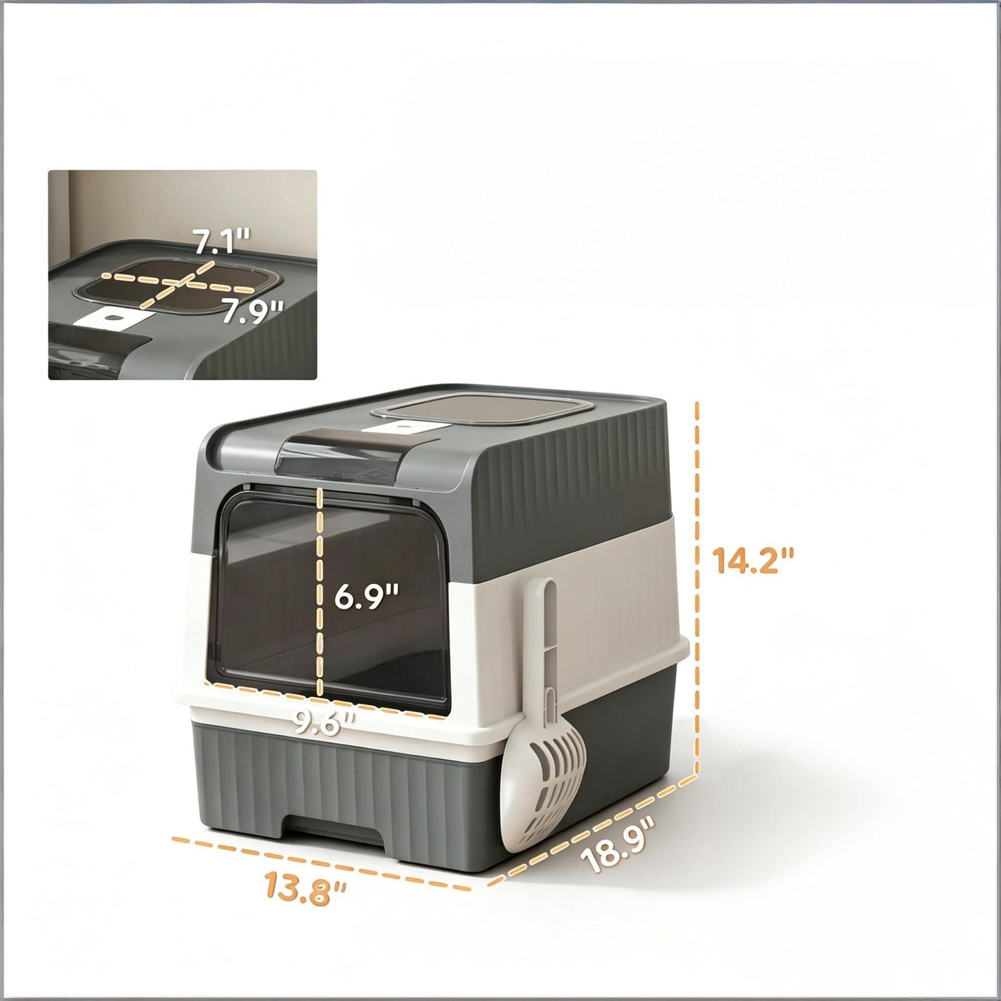 Compact Enclosed Cat Litter Box with Top Exit Design - Black, Gray, White