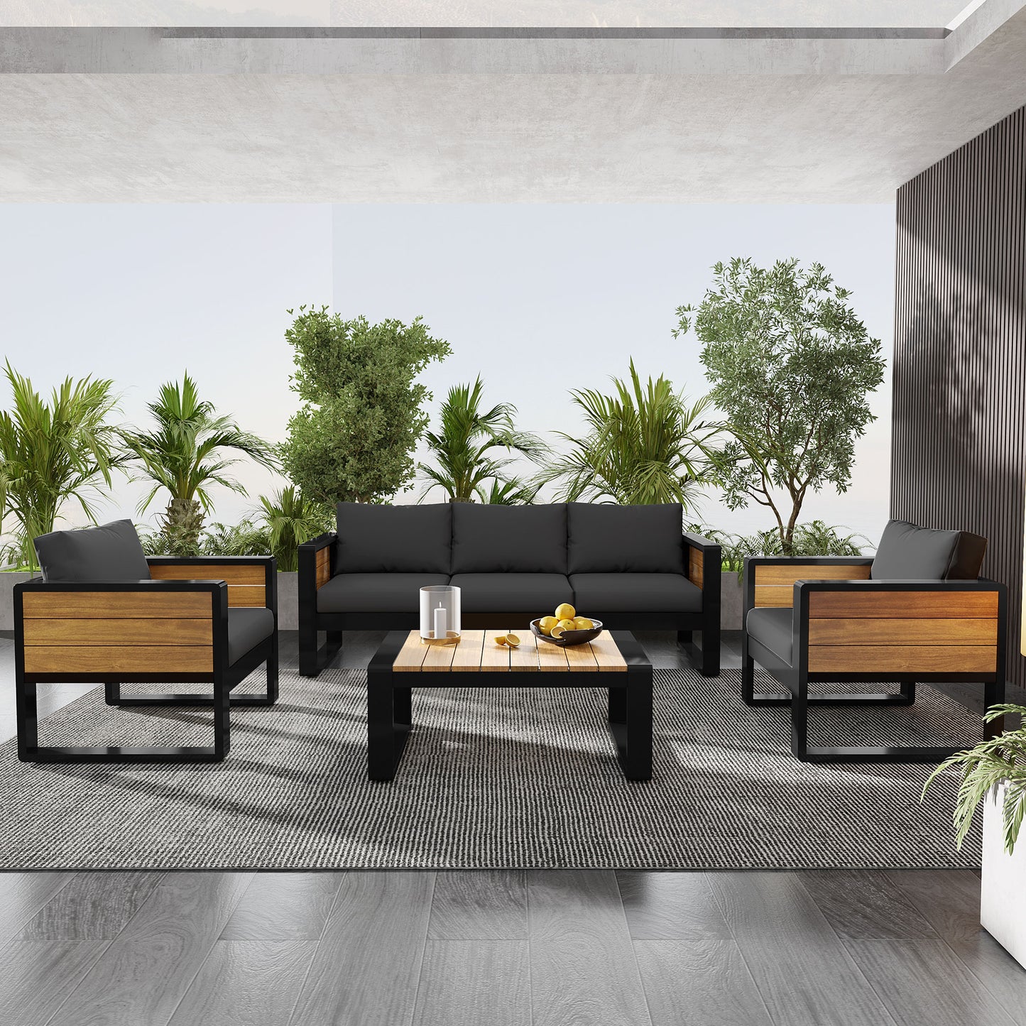 Large 4-Piece Outdoor Patio Furniture Set For 5 Person, 3-Seater