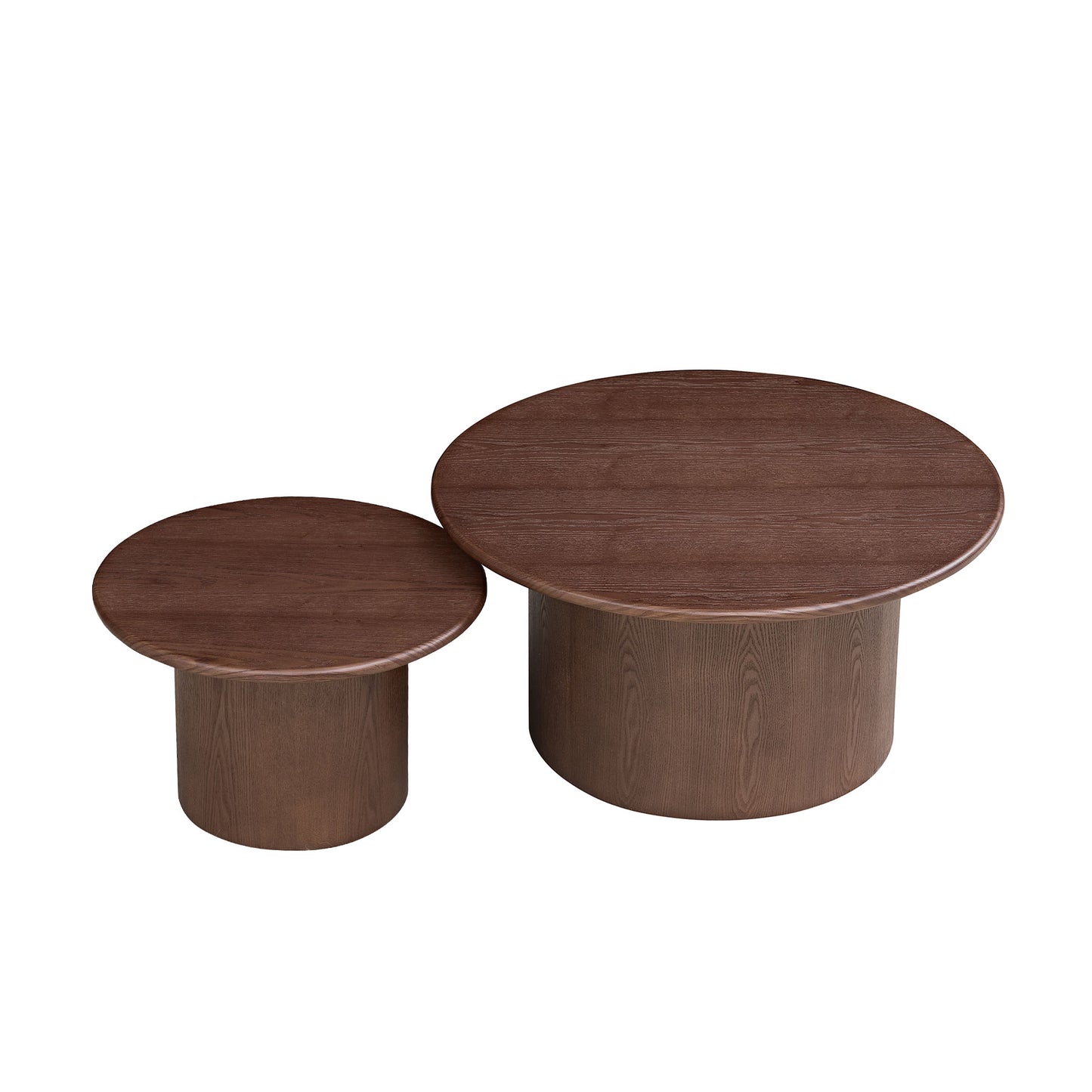 Round Coffee Table Set of 2 - Mid-Century Modern Walnut MDF